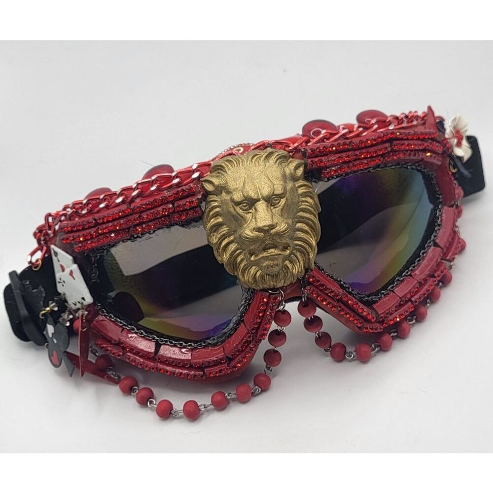 Hand Made Burning Man Goggles Vegas Red Glam